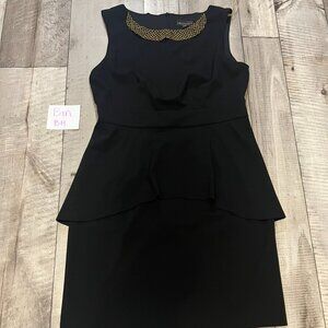 CONNECTED Apparel Black Gold Sleeveless Formal Peplum Sheath Dress Size 12P